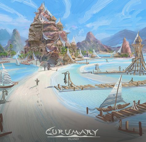 Island City Concept Art, Island Civilization, Color Sketches, Pirate Island, Island Town, Rpg Map, Fantasy Island, Tropical Resort, Island City