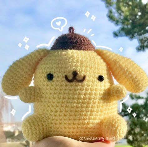 Aesthetic Crochet Amigurumi, Yellow Amigurumi, Pompom Crochet, Hello Kitty Crochet, Easy Crochet Animals, Yellow Crochet, Kawaii Crochet, Crochet Design Pattern, Fun Crochet Projects