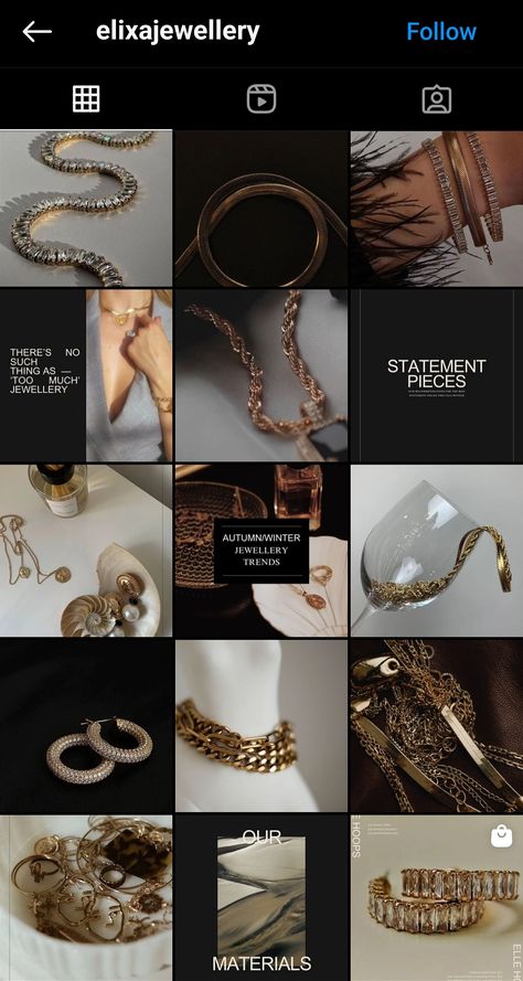 Jewelry Brand Dark Instagram Feed Design Jewellery Brand Instagram Feed, Bracelet Instagram Feed, Jewellery Business Instagram Feed, Jewelry Business Instagram Feed, Instagram Feed Ideas Jewelry, Instagram Content Ideas For Jewelry Business, Jewellery Brand Aesthetic, Luxury Brand Social Media, Jewellery Brand Instagram Grid