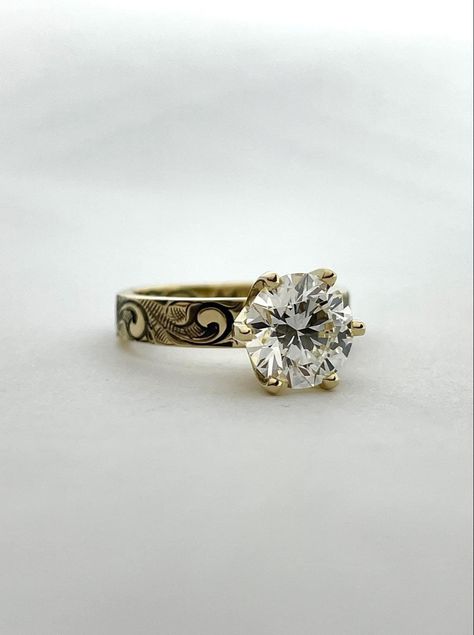 Gold Western Engagement Rings, Western Engagement Rings With Brand, Wedding Engraved Ring With Center Stone, Round Cut, Western Engraved Engagement Ring, Western Silver Engraved Rings, Vintage Wedding Engraved Diamond-cut Ring, Western Engagement Rings, Western Rings, Engagement Ring On Hand