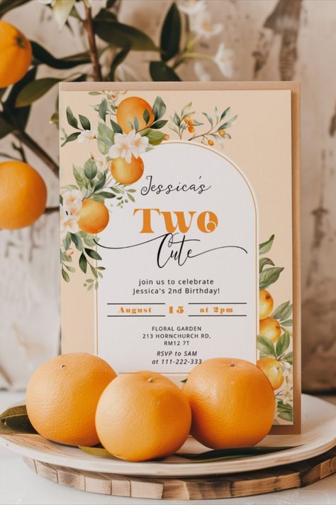 Little cutie Two cute 2nd birthday party Invitation! #birthday #happybirthday #birthdaycards #birthdayparty #2ndbirthday #orange Two Sweet Fall Party 2nd Birthday, Orange Birthday, Two Birthday, 3rd Birthday Party, 2nd Birthday Party, 2nd Birthday Invitations, Simple Birthday, Girl 2nd Birthday, Birthday Themes