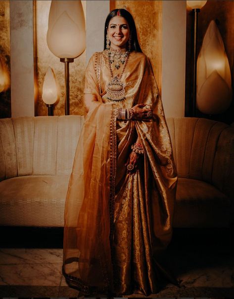 Gorgeous Jaipur Wedding With Stunning Decor & A Bride In Red | WedMeGood Indian Wedding Bride Saree, Bridal Saree Look For Reception, Newly Wedded Indian Bride, Reception Sari Look, Silk Saree Reception Look Bride, Royal Saree Look For Reception, Newly Wed Look Indian, Newly Wed Outfits Indian, Reception Saree Look For Bride Indian