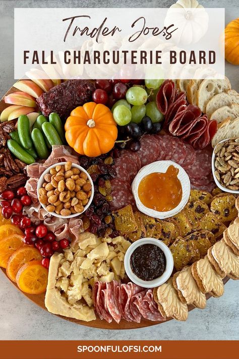 This Fall Charcuterie Board has something for everyone and is perfect for all the parties this season. Everything featured is from Trader Joe's! Fall Charcuterie Board, Fall Charcuterie, Charcuterie Board Ideas, Party Food Platters, Fig Jam, Candied Pecans, Easy Appetizer Recipes, Trader Joe, Food Platters