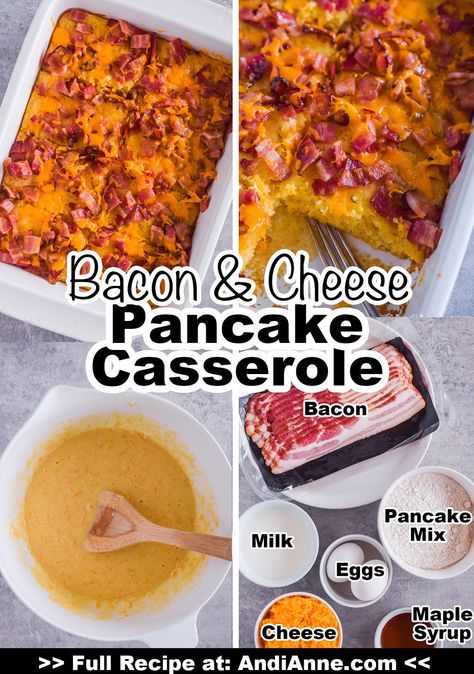 Bacon Meals Breakfast, Bacon Egg Pancake Breakfast, Bacon Egg And Cheese Pancake Casserole, Bacon Pancake Casserole, Breakfast With Eggs And Bacon, Has Brown Casserole Breakfast Bacon, Pancake Egg Bake, Easy Egg And Bacon Breakfast Ideas, Pancake Egg Casserole