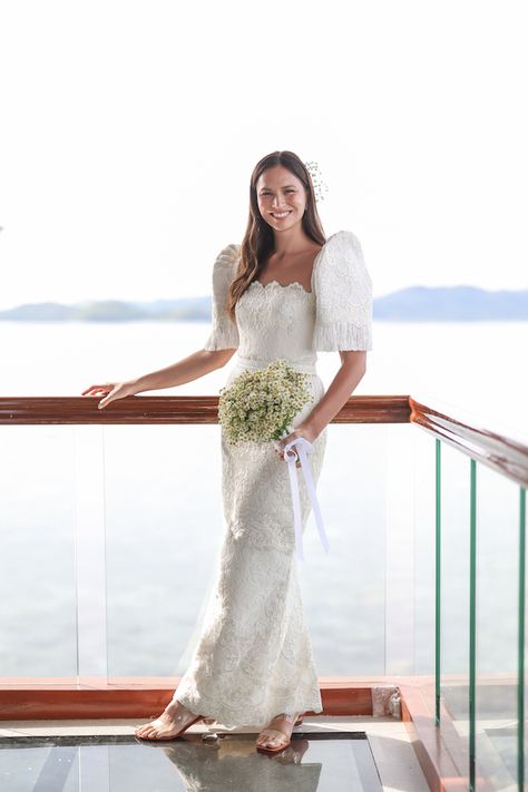 Modern Filipiana Wedding Gown, Filipiniana Bridal Gown, Philippines Wedding Dress, Simple Filipiniana Wedding Dress, Ella Pangilinan Wedding, Filipino Inspired Wedding Dress, Filipiñana Wedding Gown Modern, Filipiana Wedding Gown, Wedding Pegboard