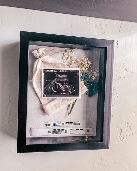 Newborn Box Frame, Ultrasound Picture Frame Ideas, Infant Shadow Box Ideas, Hospital Shadow Box Newborns, Ultrasound Shadow Box Ideas, Shadow Box For Baby Boy, Shadow Box Baby Boy, Ivf Shadow Box Ideas, Birth Shadow Box Ideas