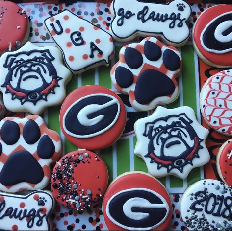 Georgia Bulldogs Cookies, Georgia Bulldog Cookies, Georgia Bulldog Party, Uga Cookies, Bulldog Cookies, Georgia Bulldogs Decor, Uga Game Day, College Cookies, Bulldog Decor