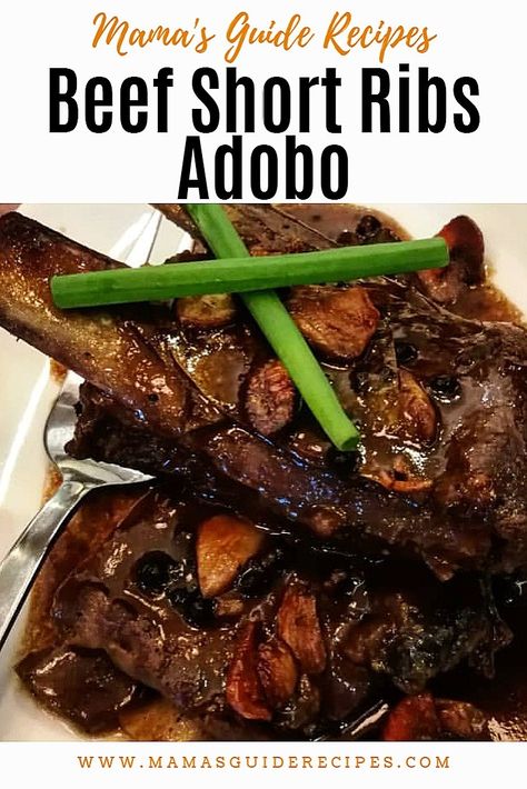 This Beef Short Ribs Adobo is a lip smacking, fall-off-the-bone, and tender juicy beef recipe! Some call it, twice cook adobo Adobo Ribs Filipino, Beef Adobo Recipe Filipino, Filipino Short Ribs, Beef Adobo Filipino, Adobo Beef, Beef Adobo, Filipino Meal, Eoe Diet, Islander Food