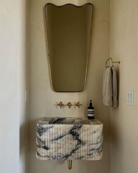 Lauren Smyth | Boise Interior Designer | The powder bath is one of my favorite spaces in our home. I used @portolapaints limewash in mission on the walls and sourced the marble… | Instagram Parisian Bathroom French Style, Tiny Sink, Full Length Mirror Gold, Bone Inlay Mirror, Bronze Mirror, Brass Mirror, Bone Inlay, Full Length Mirror, Unlacquered Brass