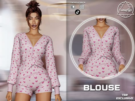 The Sims Resource - SET 413 - Blouse Sims 4 Cc Silk Pajamas, Sims 4 Women Pajamas, Sims 4 Loungewear Cc, Sims 4 Pj, Sims 4 Cc The Sims Resource, The Sims Resource Cc, Sims 4 Pajamas Cc, Sim4 Cc, Cc Clothes