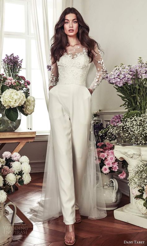 Wedding Dress With Pants Style, Bride Wedding Outfit Pants, Wedding Dress With Trousers, Wedding Dresses Pants, Simple Wedding Dress Pants, Lesbian Wedding Dresses Gowns Pant Suits, Two Piece Reception Outfit For Bride, Wedding Pantsuits The Bride, Pants Dress Wedding