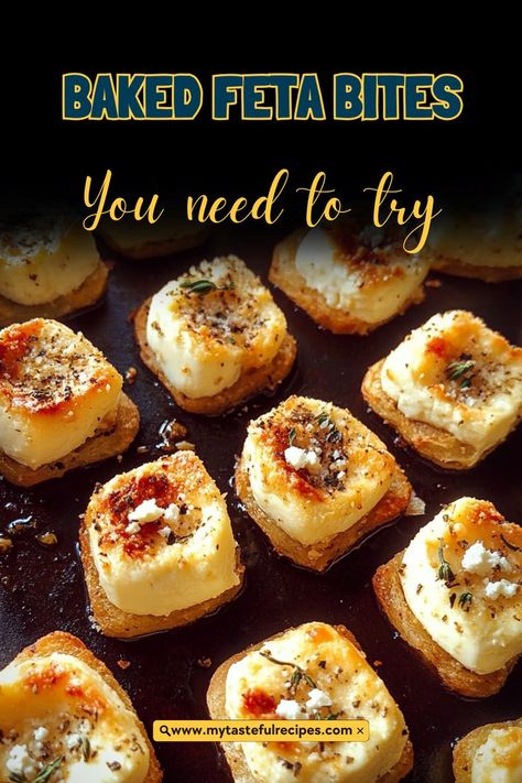 Elevate your appetizers with these flavorful Baked Feta Bites! Creamy, tangy feta wrapped in a crispy crust—an easy recipe that’s perfect for any occasion. Baked Feta Dip Appetizer Recipes, Baked Feta Appetizer, Feta Cheese Ball, Phyllo Appetizers, Feta Appetizer, Feta Bites, Puff Pastry Appetizers, Creamy Feta, Baked Feta