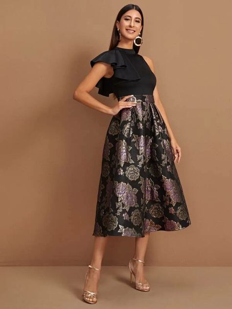 Round Collar Dress, Mesh Insert Dress, Dresses Shein, Combo Dress, Floral Fit, Black Prom Dresses, Spring Summer Dress, Women Long Dresses, Buy Dress