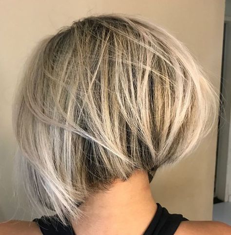 Wispy Textured Concave Bob Womens Medium Length Haircut, Concave Hairstyle, Concave Bob Hairstyles, Younger Hair, Concave Bob, Short Stacked Bobs, Pretty Blonde Hair, Stacked Bobs, Short Bobs