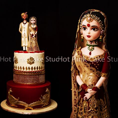 Indian Theme Wedding, Rajasthani Theme, Cake Topper Wedding Romantic, Indian Wedding Cake, Hot Pink Cakes, Bride To Be Cake, Engagement Party Cake, Bride And Groom Cake, Bride And Groom Cake Toppers