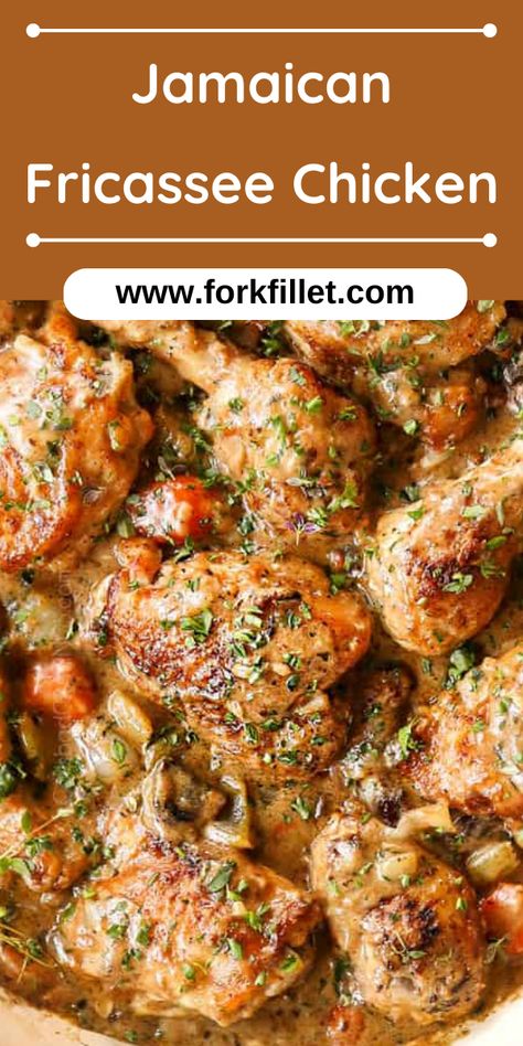 Looking for a yummy Caribbean dish? Try Jamaican Fricassee Chicken Recipe! Authentic Jamaican Jerk Chicken Recipe, Caribbean Recipes Side Dishes, Jamaican Chicken Recipes, Carribean Chicken Recipes, Caribbean Chicken Recipes, Chicken Fricassee Recipe, Jamaican Sunday Dinner Ideas, Fricassee Chicken, Chicken Pillows Recipe