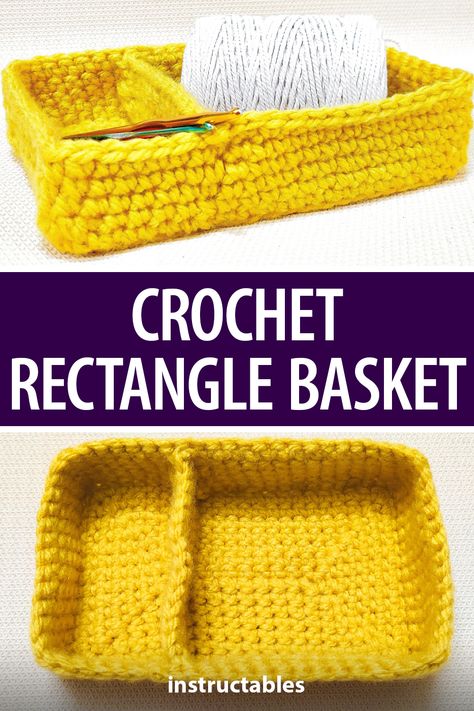 Crochet Divided Basket, Free Crochet Storage Patterns, Crochet Storage Baskets Free Pattern Rectangle, Crochet Basket With Dividers, Free Crochet Organizer Patterns, Crochet Locker Organizer, Crochet Waste Basket, Crochet Kitchen Storage, Crochet Organizer Basket