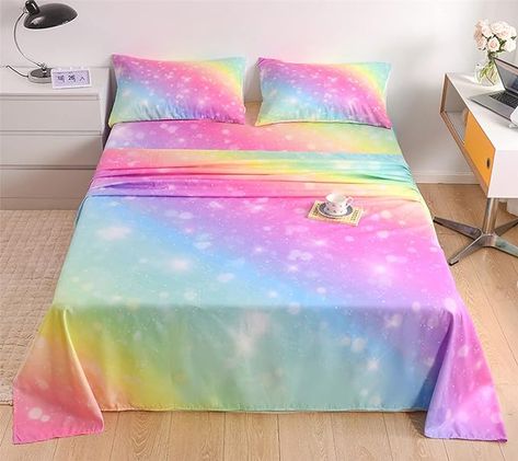 Girly Bed, Rainbow Bed, Girls Twin Bed, Rainbow Bedding, Twin Bed Sheets, Queen Bed Sheets, Kids Sheets, Full Size Sheets, Bedding Sheets