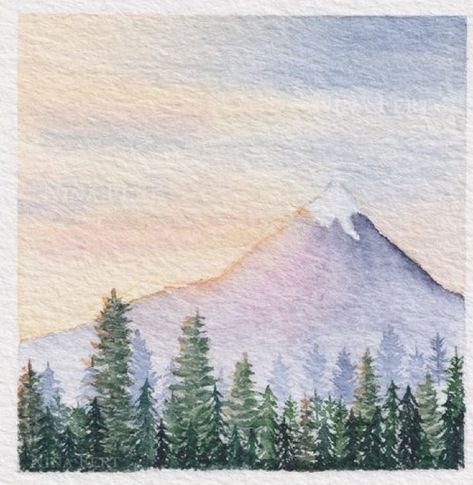 Watercolor Art Mountains Easy, Watercolor Art Mountains Landscapes, Water Colour Mountain Painting, Mountain Watercolor, Simple Watercolor Mountain Landscape, Mountain Lake Watercolor, Blue Mountains Watercolor, Watercolor Mountains, Alpine Lake