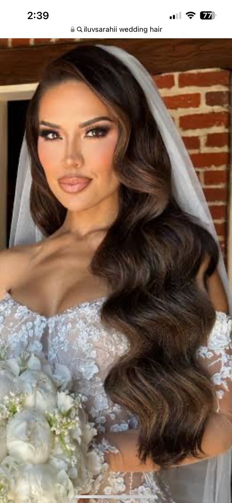 Hollywood Glam Wedding Hair Middle Part, Bridal Hair Inspo Down, Draped Veil Hair Down, Hollywood Waves Wedding Hair With Veil, Hollywood Curls With Veil, Hollywood Waves Veil, Hollywood Waves With Veil, Side Part Half Up Half Down Hair, Bridal Hollywood Waves