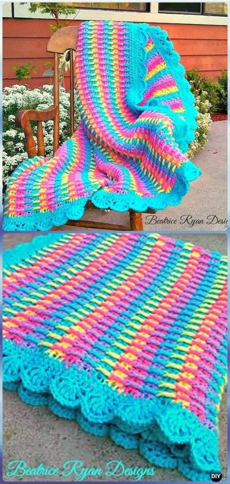 This Free Crochet Pattern is an adorable baby blanket that is bright and cheery… It can be made using one or more colors to get the effect you desire.  Great texture front and back too! by Beatrice Ryan Designs Rainbow Blanket, Crochet Afgans, Crochet Blanket Afghan, Baby Afghan Crochet, Manta Crochet, Afghan Patterns, Crochet Afghans, Afghan Pattern, Crochet Motifs