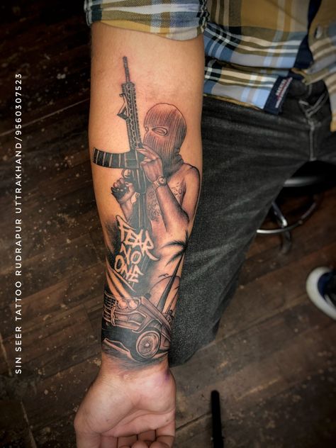 Ski Mask Tattoo Men, Gangster Sleeve Tattoo, Tattoo Ideas Gangster, Gangster Tattoos Designs For Men, Ski Mask Tattoo Design, Gangster Tattoos Mafia, Gang Tattoo Ideas, Gangster Tattoo Ideas, Tattoo Chicano Style