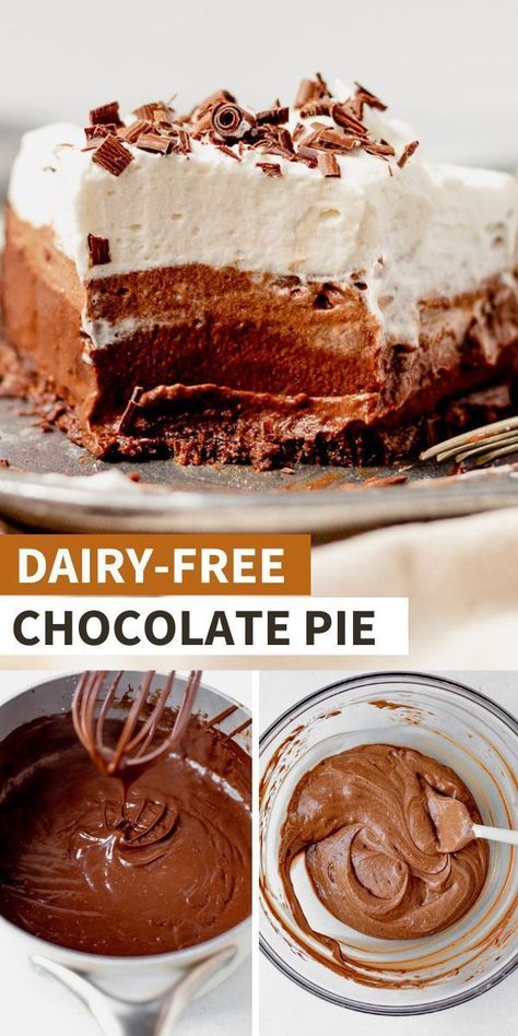 This dairy-free chocolate pie starts with a crunchy chocolate cookie crust, layered with chocolate pudding and whipped cream. Make it ahead for a delectable chocolate dessert that will be a hit at your Thanksgiving table. This easy and dairy-free dessert is perfect for everyone to enjoy. Dairy Free Whipped Topping, Dairy Free Pudding, Chocolate Cookie Crust, Chocolate Pie With Pudding, Crunchy Chocolate, Dairy Free Cookies, Chocolate Pie Recipes, Chocolate Cream Pie, Chocolate Pie