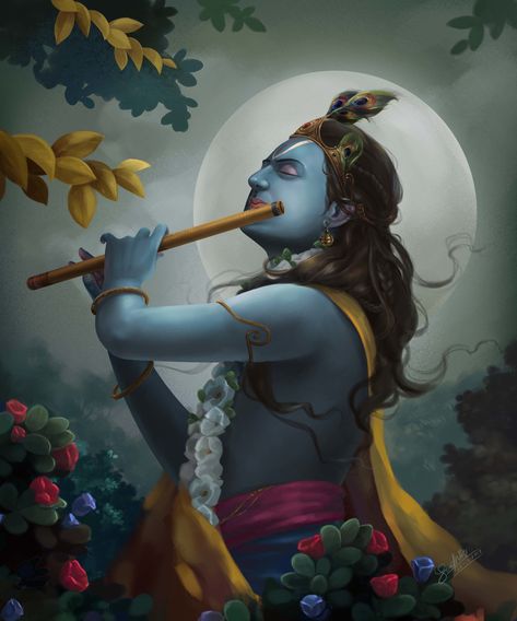 ArtStation - Lord Krishna, sudhin subramanian Krishna Wallpaper, Shree Krishna, Lord Krishna, Krishna, Moon, Iphone