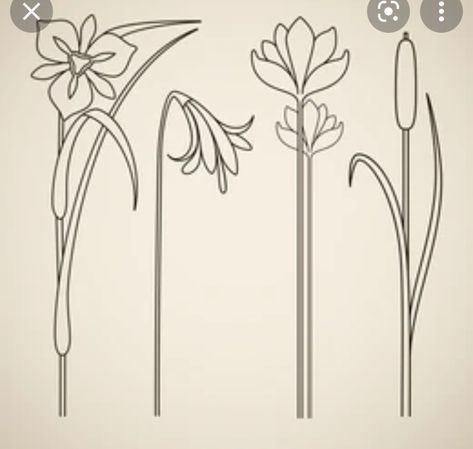 Art Nouveau Flowers Illustration, Fiori Art Deco, Fleurs Art Nouveau, Art Deco Tattoo, Art Deco Flowers, Art Nouveau Tattoo, Motifs Art Nouveau, Nouveau Tattoo, Illustration Art Nouveau