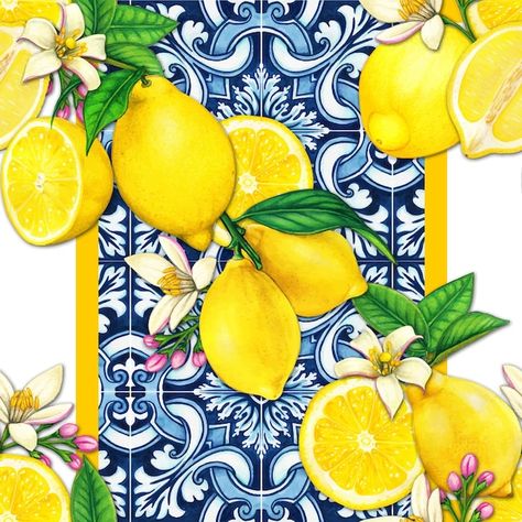 Watercolor mediterranean traditional pat... | Premium Vector #Freepik #vector #lemon-tree #lemon-pattern #lemon-illustration #food-tree Italian Texture, Lemons Decor, Italian Wall Decor, Iod Transfers, Italian Pattern, Mediterranean Tile, Artistic Ideas, Vintage Style Rugs, Banner Web