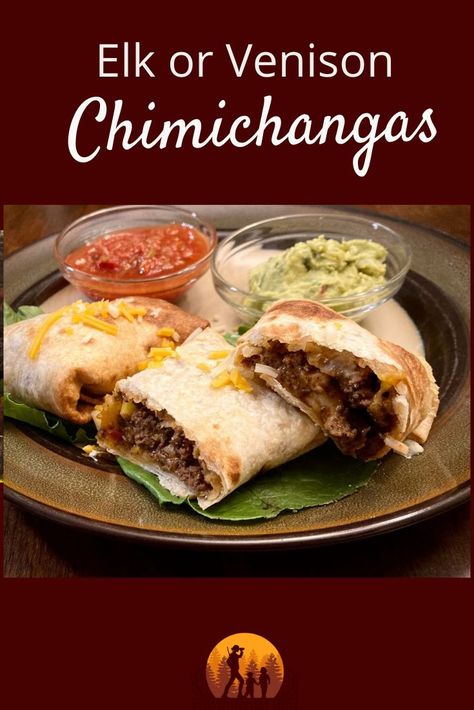 chimichanga recipe using wild game Recipes With Venison Burger, Ground Elk Recipes, Deer Burger Recipes, Venison Meatball Recipes, Antelope Recipes, Elk Meat Recipes, Elk Recipes, Venison Burgers, Deer Recipes