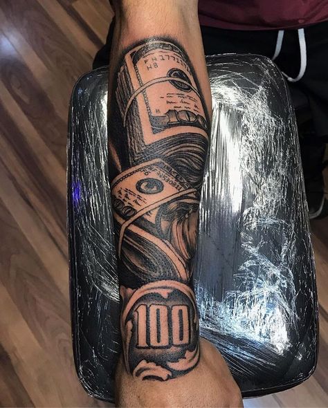 Arm Tattoo Men Money, Money Leg Tattoos, Money Forearm Tattoo Men, Money Arm Tattoos, Money Tattoo Men, Cash Rules Everything Around Me Tattoo, Money Tattoo Sleeve, Money Tattoos Women, Money Tattoo Ideas For Men