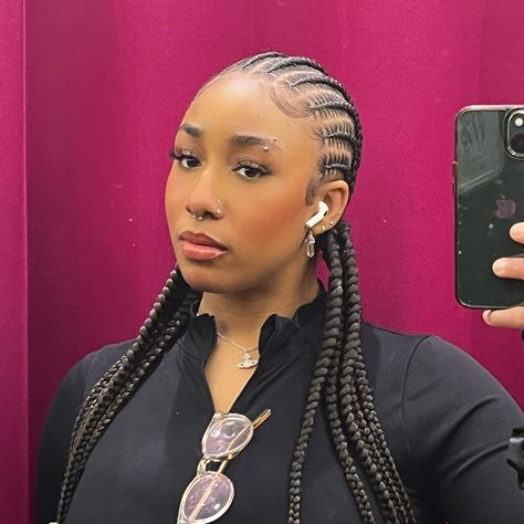 10 straight back stitch braids / cornrows 10 Cornrows, 10 Cornrows Braids Straight Back, 10 Feed In Braids, Cornrows Into A Bun, Big Braids, Stitch Braids, Feed In Braid, Cornrows Braids, Plaits