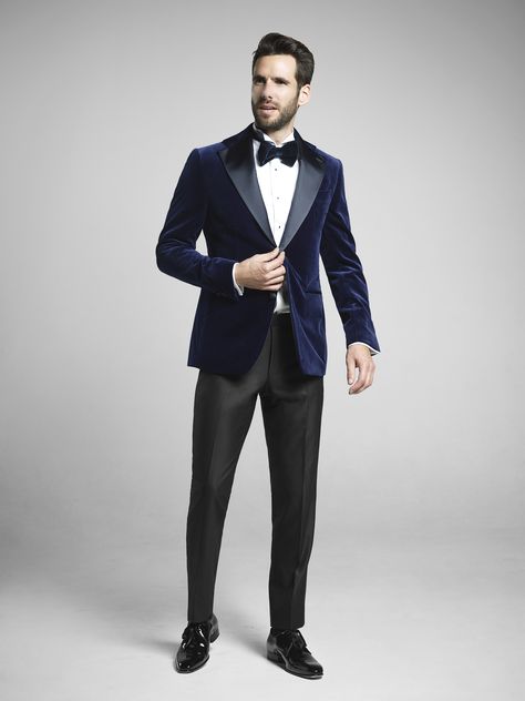 Navy Velvet Dinner Jacket. Blue Velvet Pants Outfits, Kingsman Style, Velvet Pants Outfit, Unique Tuxedos, Mens Dinner Jacket, Blue Velvet Suit, Black Velvet Suit, Velvet Suit Jacket, Velvet Jackets