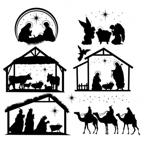 Conjunto de siluetas de belén. colección... | Premium Vector #Freepik #vector #navidad #celebracion #vacaciones #silueta Nativity Scene Silhouette, Nativity Silhouette, Christmas Manger, Jesus Mary And Joseph, Christmas Decorations For Kids, Silhouette Christmas, Silhouette Images, Silhouette Illustration, Christmas Jesus