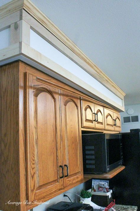 Kitchen Cabinet Crown Molding Ideas Cupboards, Dress Up Kitchen Cabinets, How To Cover Soffit In Kitchen, How To Close In Top Of Kitchen Cabinets, Kitchen Soffit Trim Ideas, Molding On Top Of Kitchen Cabinets, Back Of Kitchen Cabinet Ideas, What To Do With Wall Above Kitchen Cabinets, Bulkheads In Kitchen