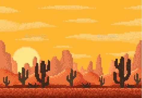 Pixel Desert Landscape 8 Bit Game Level Background 8 Bit Game, Video Game Backgrounds, Desert Background, Software Art, Pixel Art Landscape, Dynamic Painting, Pixel Art Background, Pixel Art Games, New Media Art