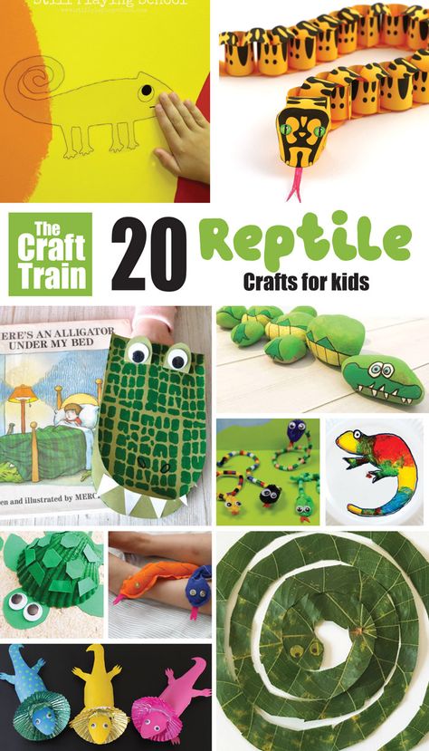 20 fun and easy reptile crafts for kids. Learn about snakes, chamelians, turtles, lizards and more as you make the crafts. A fun idea for summer when the reptiles are out sunbaking! #snakes #reptilecrafts #snakecrafts #lizardcrafts #kidscrafts #animalcrafts #kidsactivities #funkidscrafts #craftsforkids Reptile Crafts For Kids, Reptiles Preschool, Reptiles Activities, Lizard Craft, Reptile Crafts, Alligator Crafts, Snake Crafts, Idea For Summer, Montessori Lessons