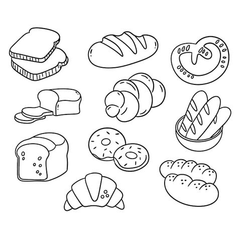 Bakery Products Drawing, Bread Line Drawing, Bread Cute Drawing, Bread Tattoo Ideas, Bread Drawing Simple, Bread Template, Bread Doodle, Bread Embroidery, Dani Kruha