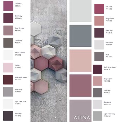 Pink Grey Office, Pink Grey Brown Color Palette, Blush And Gray Color Palette, Room Decor Grey And Pink, Black White Grey Pink Bedroom Color Palettes, Rose Colored Living Room, Home Pallet Colors, Gray Pink Color Palette, Beauty Salon Color Palette