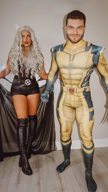 Deadpool And Wolverine Cosplay, Storm And Wolverine Costume, Wolverine Couple Costume, Storm And Wolverine, Wolverine And Storm, Storm Costume, Comic Book Costumes, Wolverine Costume, Halloween Hombre