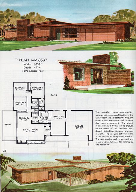 Plan MA-3597 | Flickr - Photo Sharing! 3 Bed, 2 Bath, 2-Car Garage Small Mid Century House, Mid Century Modern Floor Plans, Mid Modern House, Mid Century House Plans, Mid Century Modern House Plans, Modern Ranch House, Modern House Floor Plans, Modern Floor Plans, Mcm House