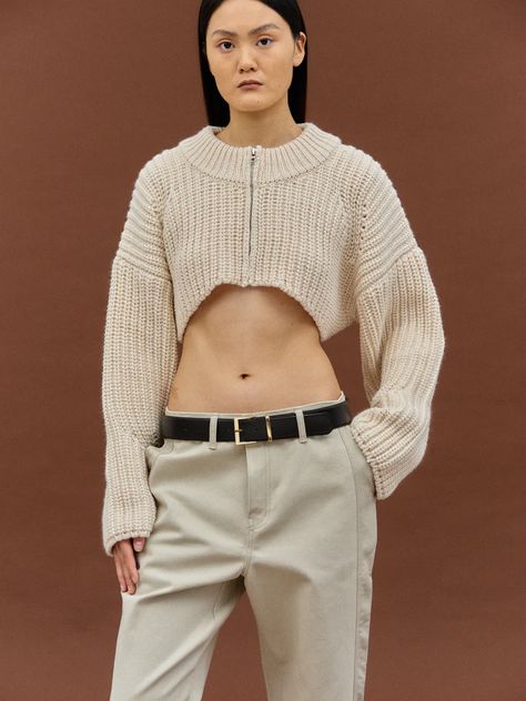 Knitwear – SourceUnknown Knitwear Trends, Winter 22, Wide Sleeves, Zip Sweater, Short Tops, Latest Fashion Trends, Ribbed Knit, Shirts Tops, Knitwear