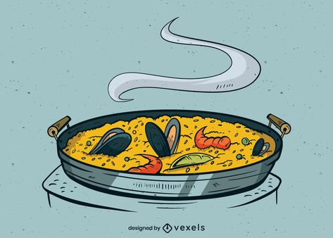 Paella meal illustration design #AD , #meal, #illustration, #design, #Paella Paella Drawing, Paella Illustration, Meal Illustration, Spanish Meal, Paella Party, Spanish Paella, Seafood Rice, Paella Valenciana, Steak Dishes