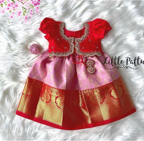 Pattu Langa For Infants, Pattu Langa For New Born Baby, Newborn Pattu Langa, Traditional Baby Dresses, Long Frocks For Kids, Baby Lehenga, Pattu Langa, Kids Party Wear Dresses