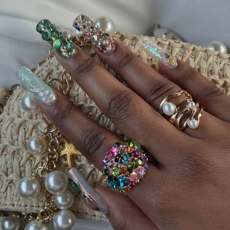 Arabian vibes 4 my vacation nails ✨🌃💎🔮🌙 #nailart #arabian #gelxnails Arabian Nails, Dope Jewelry Accessories, Pretty Nail Designs, Pearl Nails, Vacation Nails, Dope Jewelry, Fire Nails, Nails Inspo, Cute Acrylic Nails