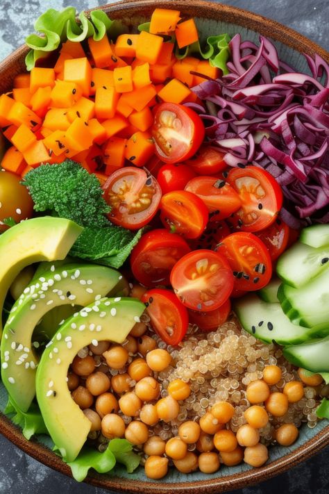 Who said salads are boring? Check out this vibrant vegan creation! 🌿💚 #SaladLove #VeganRecipes Vegan Food Pictures, Vegan Green Salad, Vegan Fruit Salad, Salads Vegetarian, Salad Aesthetic, Vegetarian Salad, Colorful Food, Followers On Instagram, Healthy Salad