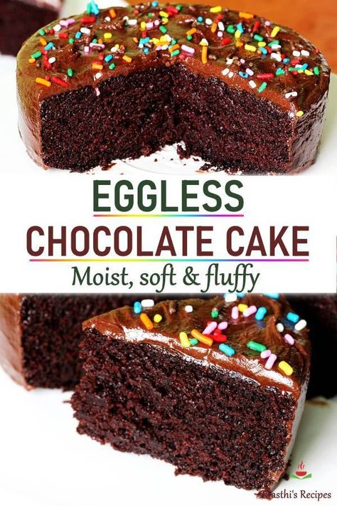 Wacky Cake, Eggless Chocolate Cake, Eggless Cake Recipe, Eggless Desserts, Chocolate Cake Recipe Easy, Eggless Recipes, Torte Cupcake, Eggless Baking, Dessert Aux Fruits