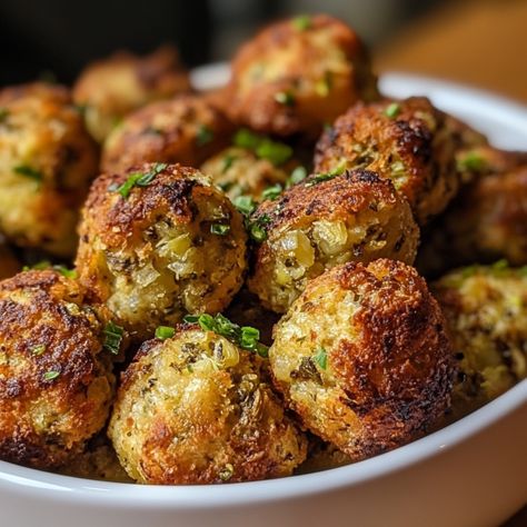 Stuffing Balls - Forecipes Stuffing Balls Vegetarian, Stuffing Ball Appetizers, Stuffing Bites Appetizers, Crispy Stuffing Balls, Make Ahead Stuffing Balls, Turkey And Dressing Balls, Stuffing Balls Recipe Easy Stove Top, Spinach Stuffing Balls, Easy Stuffing Balls