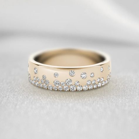 Discover our Jordan scatter diamond wedding ring is a gender-neutral band that can be worn as a wedding band or fashion ring. Shop now. Platinum Wedding Ring Stack, Scattered Diamond Wedding Band, Heirloom Jewelry Redesign, Wide Wedding Bands For Women, Ring Redesign Before And After, Wide Diamond Wedding Bands, Classic Diamond Jewelry, Jewelry Redesign, Unique Wedding Bands For Women